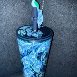Colorful Peacock Feather Tumbler with Straw